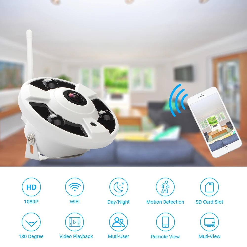 1080P Wifi камера 1,7 мм Рыбий глаз объектив для съемки панорамы ip-камера 180 градусов Обнаружение движения ONVIF iCSee домашняя камера безопасности