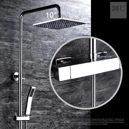 Настенный хромированный квадратный термостатический медный смеситель для душа