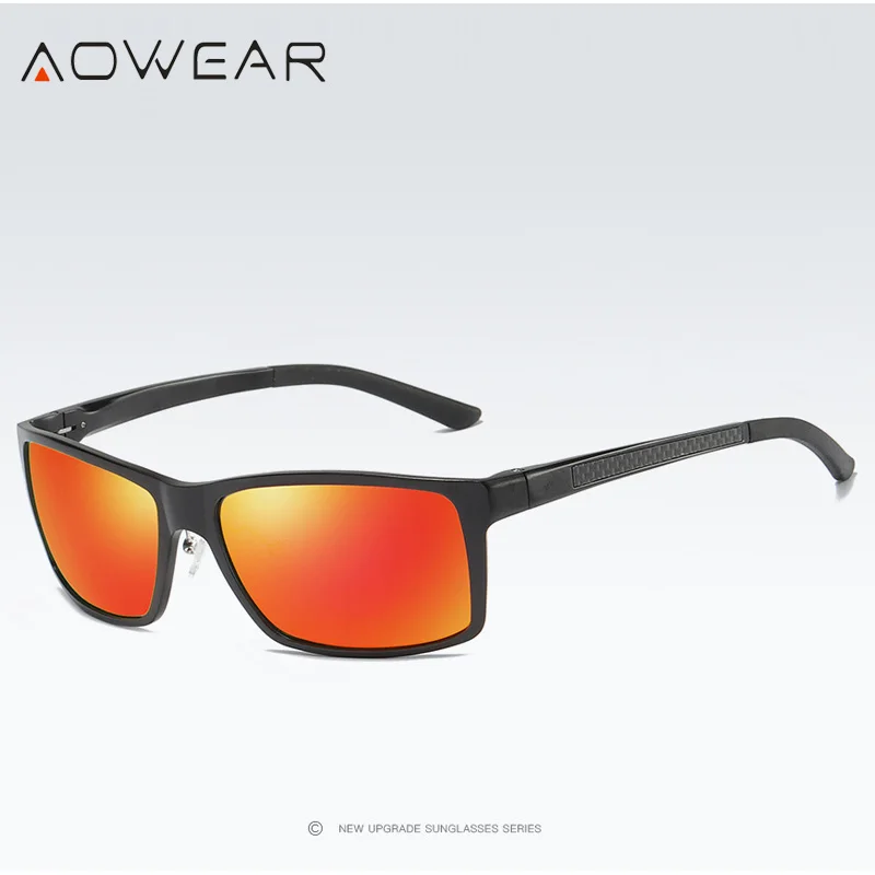 Black Orange AOWEAR, настоящие, алюминиево-магниевые, поляризационные солнцезащитные очки, мужские, уф400, Ретро стиль, Роскошные, зеркальные, солнцезащитные очки, мужские, Oculos Gafas De Sol Hombre - Цвет линз: Black Orange