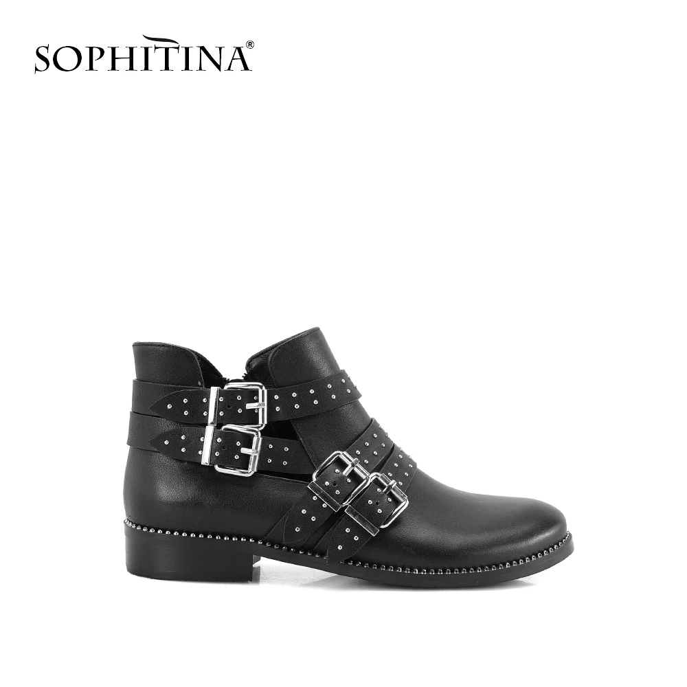 SOPHITINA/ботильоны из натуральной кожи с круглым носком на низком каблуке молнии
