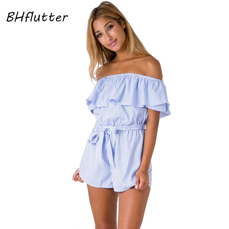 BHflutter/Новинка 2018 женский комбинезон с оборками и открытыми плечами Летний в
