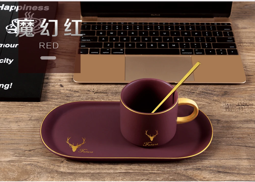 Ceramic coffee cup European small luxury single elegant simple mug mug with spoon and plate Nordic ins