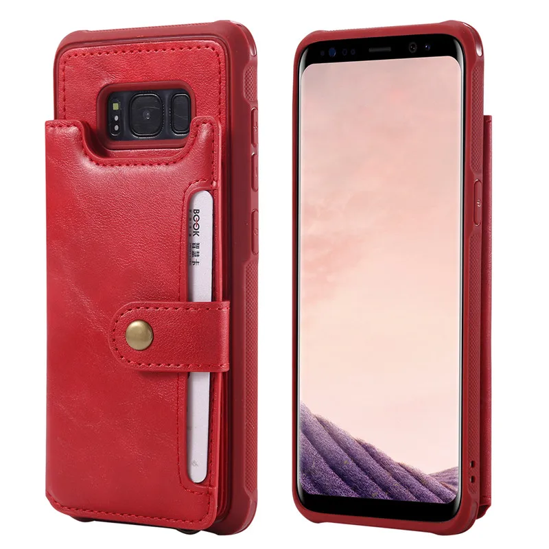 Кожаный чехол для samsung Galaxy S8 S9 Plus, кошелек, задняя крышка, отделение для карт, отделение для фотографий, держатель, ремешок, магнитная кнопка, застежка