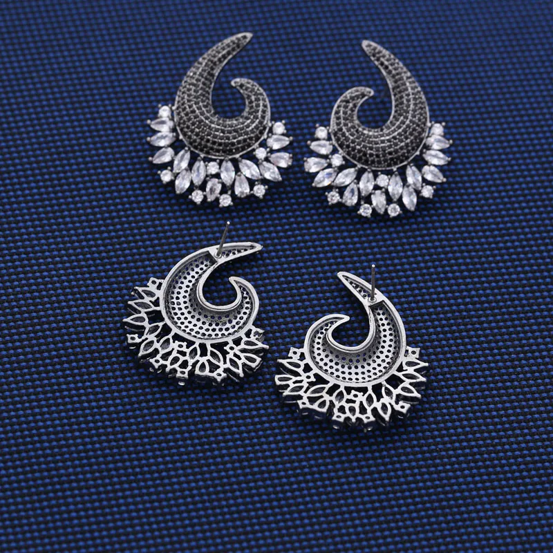 janekelly better New Luxury Flower Exposion Design Cubic Zirconia Ear Earrings Shinning Wedding Stud Earring | Украшения и