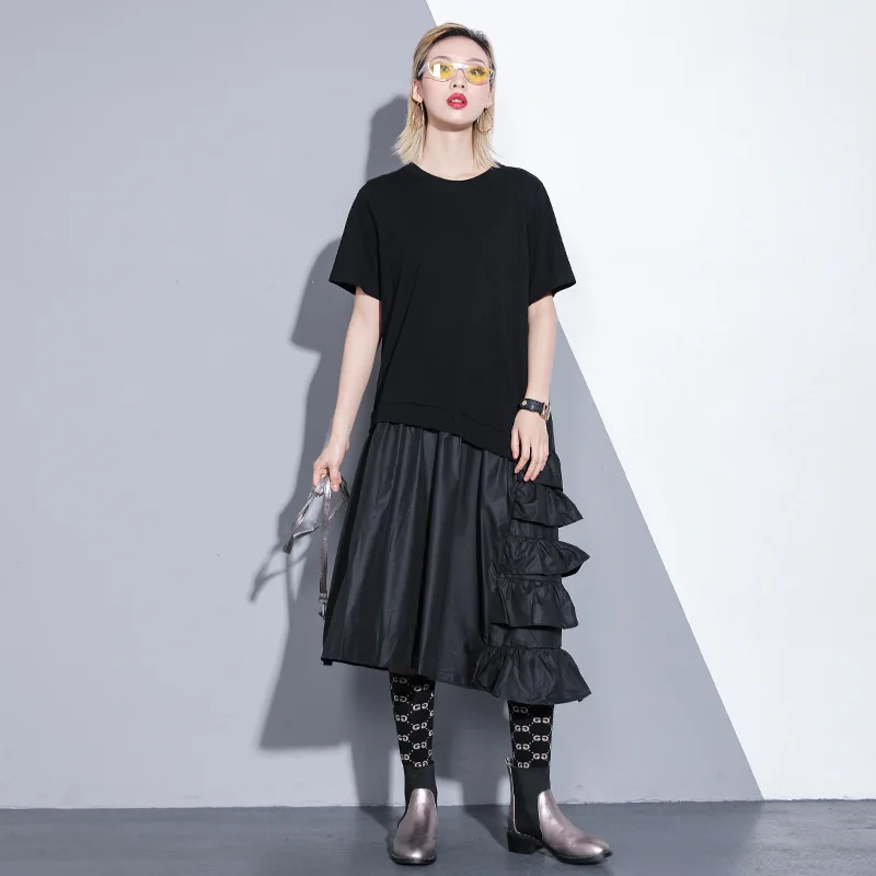 Женские асимметричные платья с коротким рукавом и круглым вырезом в стиле