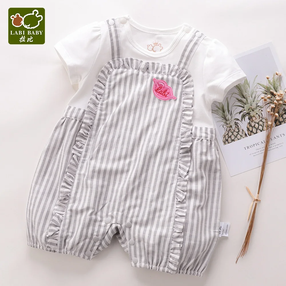 LABIBABY/комбинезон с коротким рукавом для маленьких девочек цельнокроеное