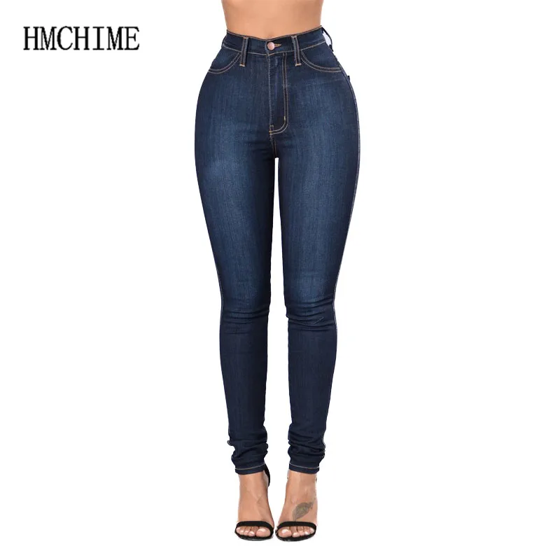 Эластичный хлопок женские джинсы молния fly отбеленные тощий леди с карманами