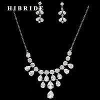 hibride european style water drop cubic zircon pendant necklace earring set women bridal jewelry sets dress accessories n 268