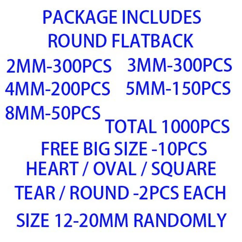 Синий 1000 шт смешанные размеры Блестящий акриловый без горячей фиксации DIY Стразы