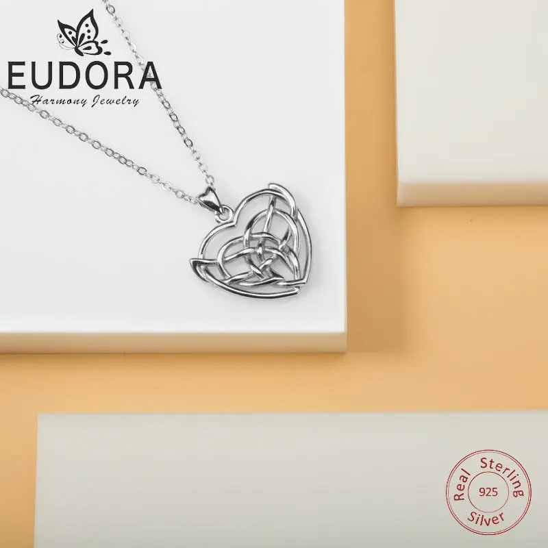 Подвеска в виде сердца Eudora из стерлингового серебра 925 пробы Очаровательное ожерелье с сердечком Ирландском