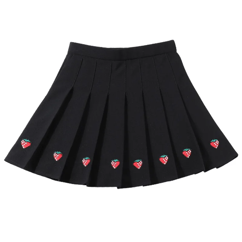 Women Pleat Skirt Harajuku Preppy Style Strawberry Print Skirts Mini Cute Japanese School Uniforms Ladies Jupe Kawaii Skirt