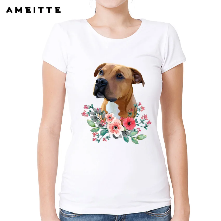 Футболка AMEITTE с акварелью Boston Terrier/питбулл/такса/Французский бульдог женская