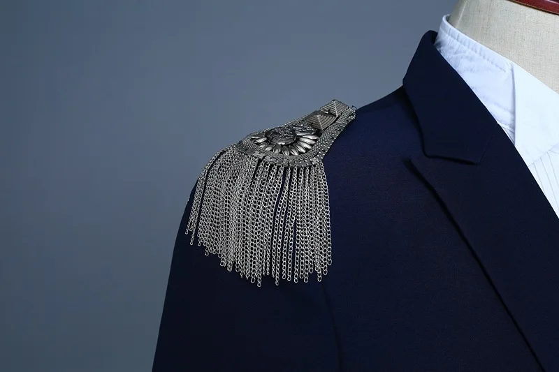 Mens Double Breasted Tassel Epaulet Captain Suits 2019 New Men Party Prom Show Military Style 2 Piece Suit Male Terno Masculino | Мужская