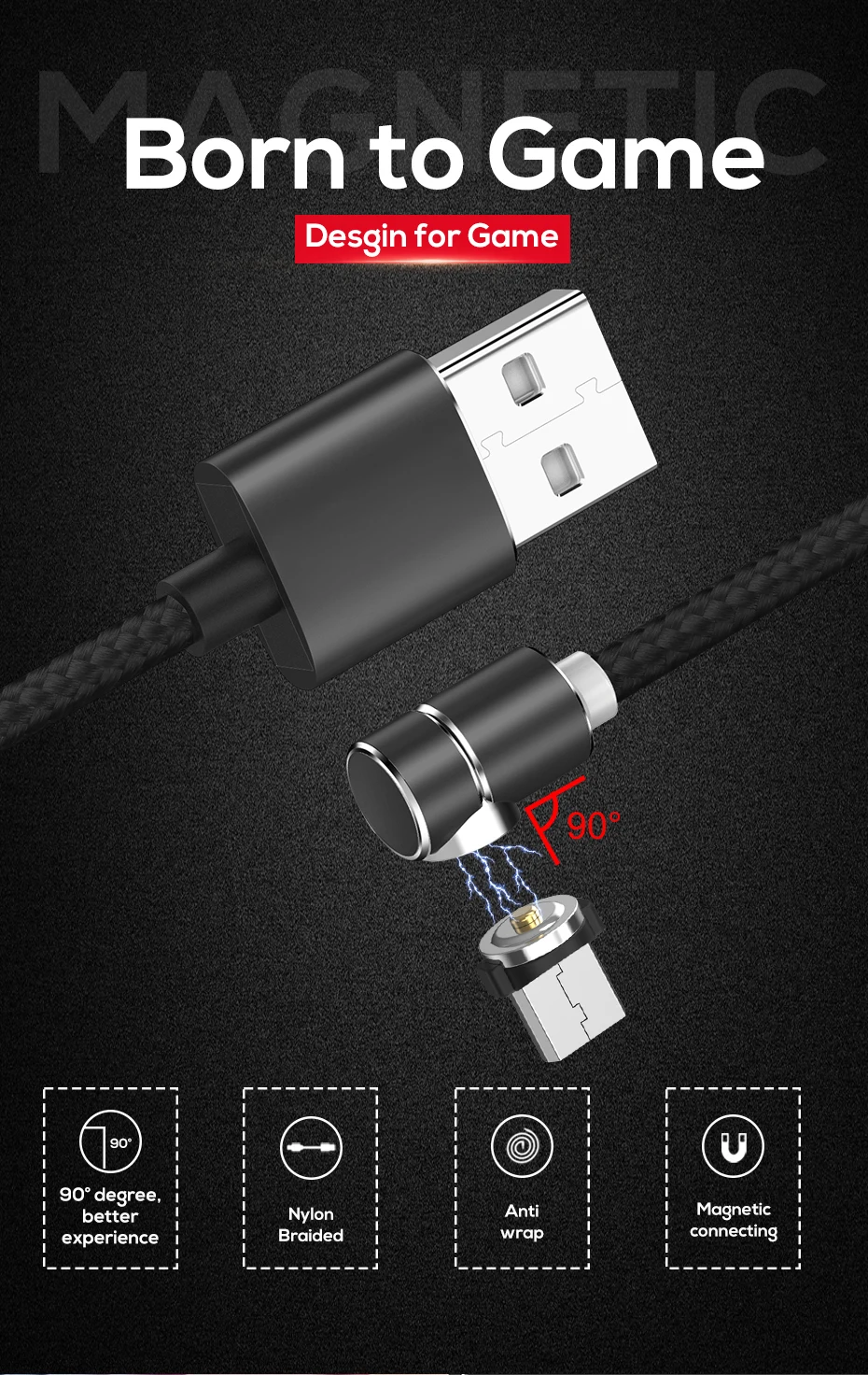 Светодиодный кабель Micro USB на магните для iphone, зарядное устройство, 90 градусов, 2 А, быстрая зарядка, Usb кабель type C для мобильных телефонов Android