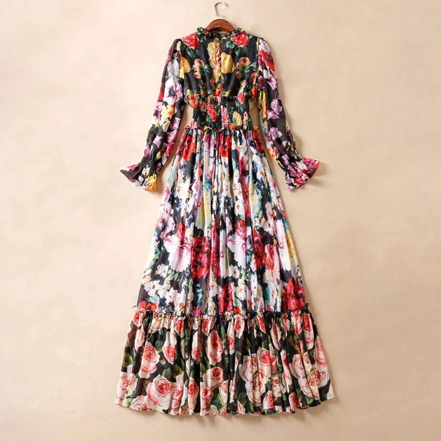 AELESEEN богемные Модные макси Vestido 2019 сезон: весна–лето Фонари рукавом Цветочные