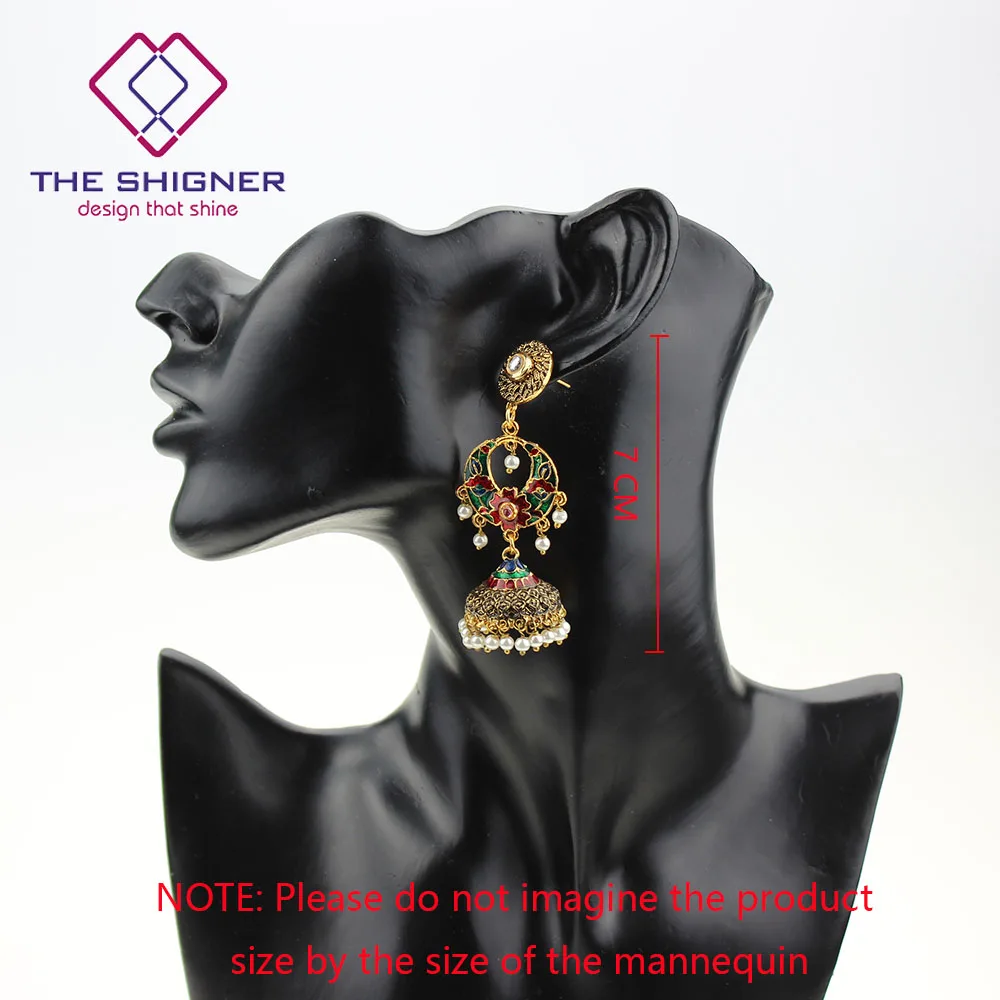 SHIGNER Индийские Традиционные ювелирные изделия chandali Jhumka Jhumki серьги с эмалью Meenakari кундан жемчуг висячие серьги