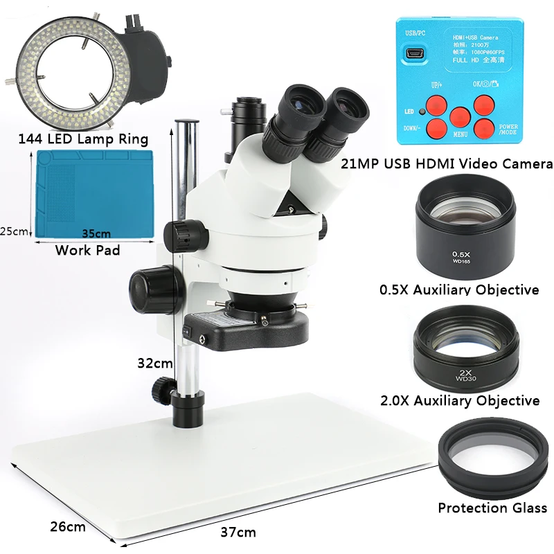

1080P 60fp 21MP 3.5-90X HDMI Soldering Zoom Industrial Video Microscope Camera C Mount Lens Trinocular Stereo PCB IC Repair Tool