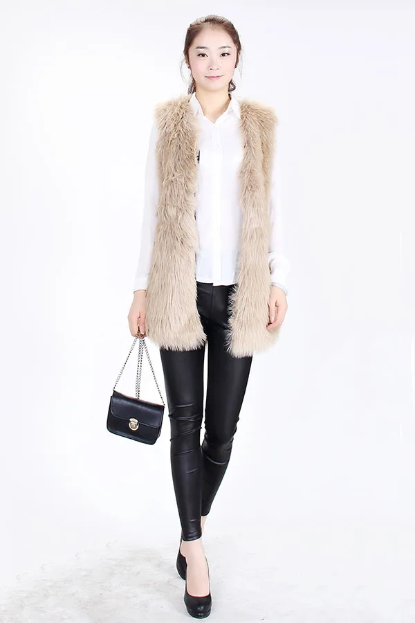 Модный женский жилет из искусственного меха зимний длинный без рукавов
