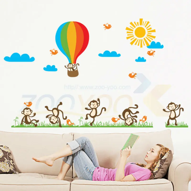 Счастливые играющие обезьяны воздушные шары настенные наклейки 847 декоративные