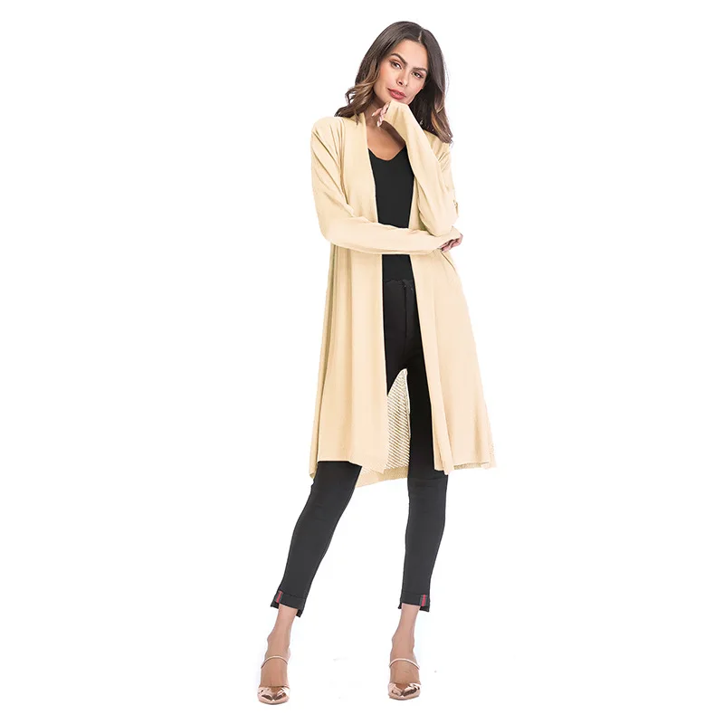 new long sweater cardigan four-color hollow thin women's solid color drape coat |