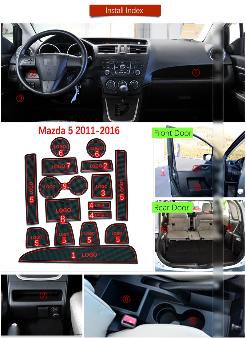 Противоскользящий коврик с прорезями для ворот резиновые подставки Mazda 5 Premacy 2011