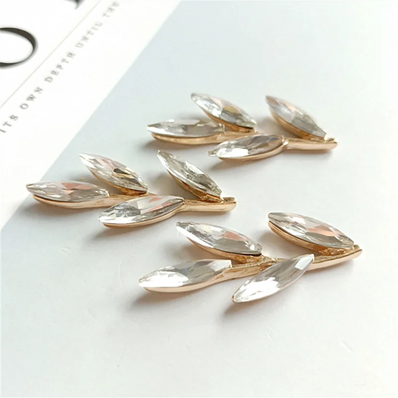 10Pcs 15*37mm Gold Color Alloy Material Crystal Branch Charm Leaf Branch pendant for DIY Head Women Jewelry Making Wholesale