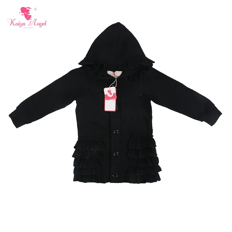 Kaiya Angel 2017 Hot Kids Long Sleeve Pink Ruffle Girls Hooded Jackets Baby Coat Solid Color toddler outerwear coats | Детская одежда и