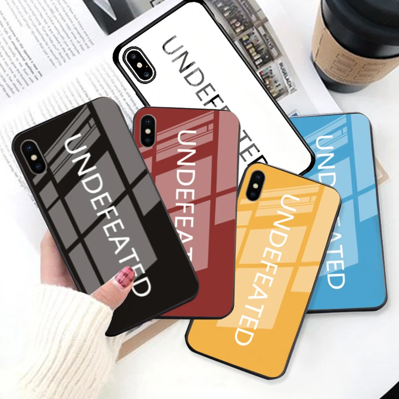 JAMULAR Fashion Brand Undefeated Glass Phone Case For iPhone XS MAX X XR 7 8 6 6s Plus Letter Pint Glossy Hard Back Cover Fundas | Мобильные