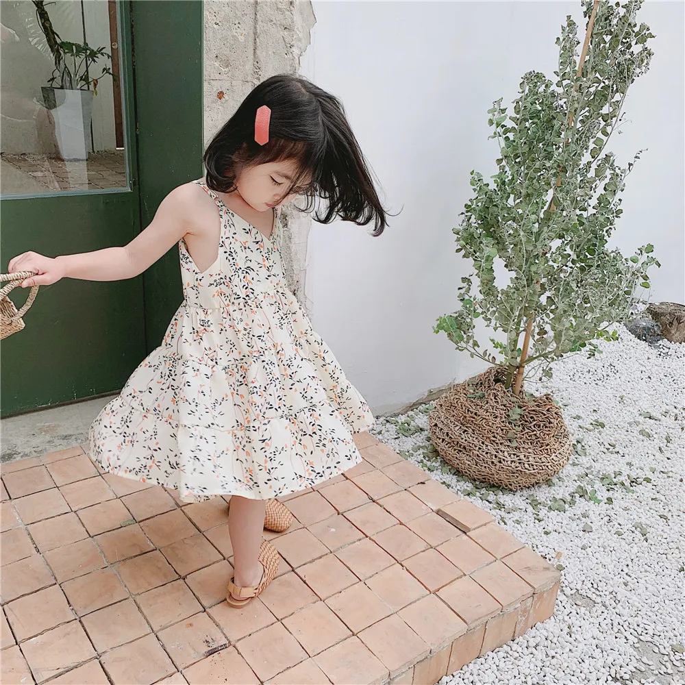 2019 Summer New Arrival korean style cotton flowers pattern all-match princess suspender dress for cute sweet baby girls | Детская