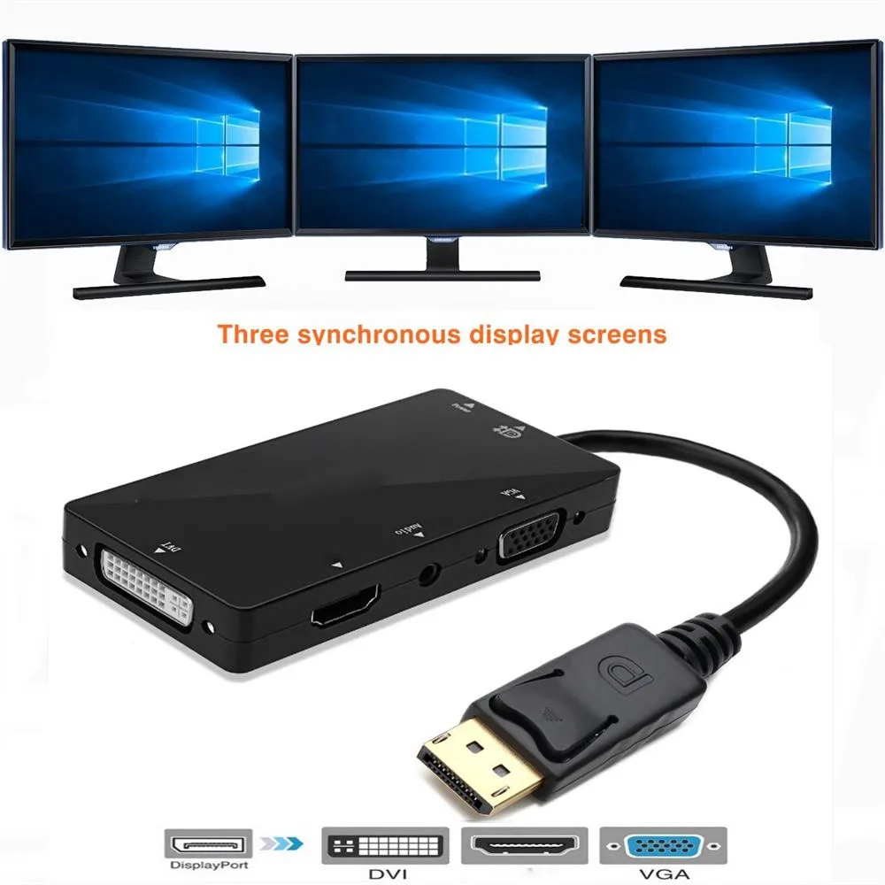 EPULA HDMI конвертер Высокое качество 4 в 1 DisplayPort DP к VGA DVI аудио USB адаптер кабель для ПК