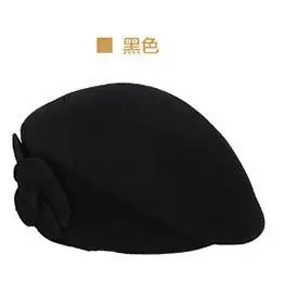 BINGYUANHAOXUAN, шерсть, берет, Зимние Модные береты, французский цветочный женский фетровый Французский Берет, шапка-федора, женский берет - Цвет: BLACK