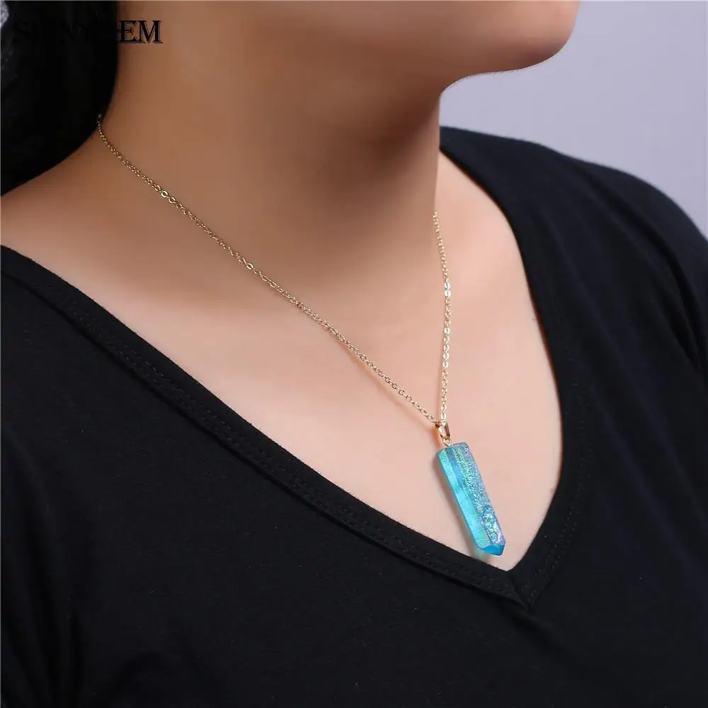 Ожерелья подвески ShinyGem 5 шт. с необычным натуральным кристаллом радужная чакра