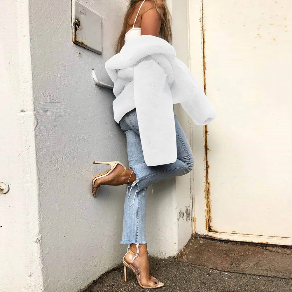 Теплое осеннее пальто из искусственного меха большой размер модный пушистый