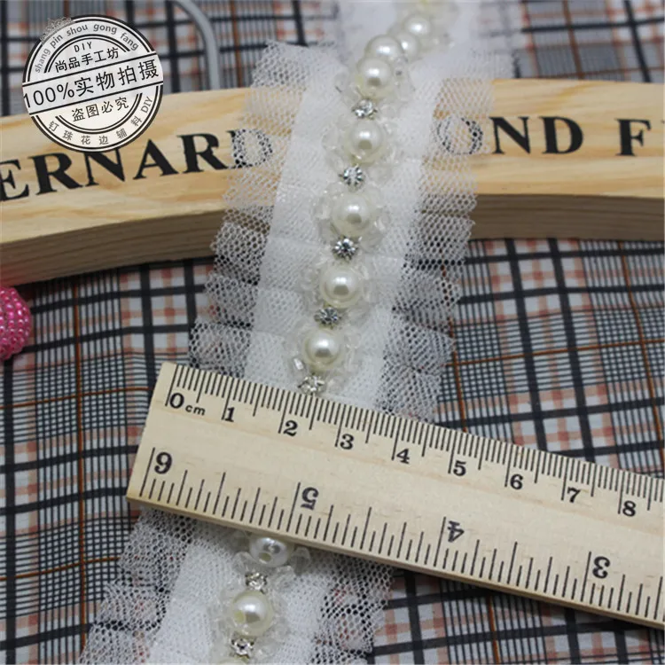 

2Yards 45mm New Arrived Beads Flower Lace Fabric Trim Ribbon Wedding Craft For Unilateral DIY Handicraft Home Party Decoration