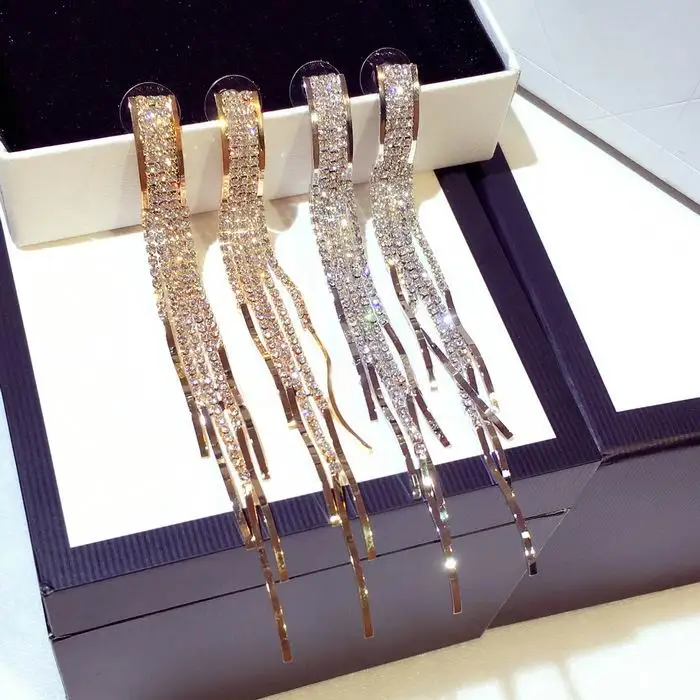 Заявление Серьги с кисточками и кристаллами для женщин золотого цвета большие