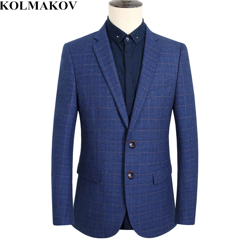 

Новинка, мужской весенний Блейзер KOLMAKOV, мужской костюм, куртки, классический синий клетчатый Блейзер, пальто, мужские деловые повседневные ...