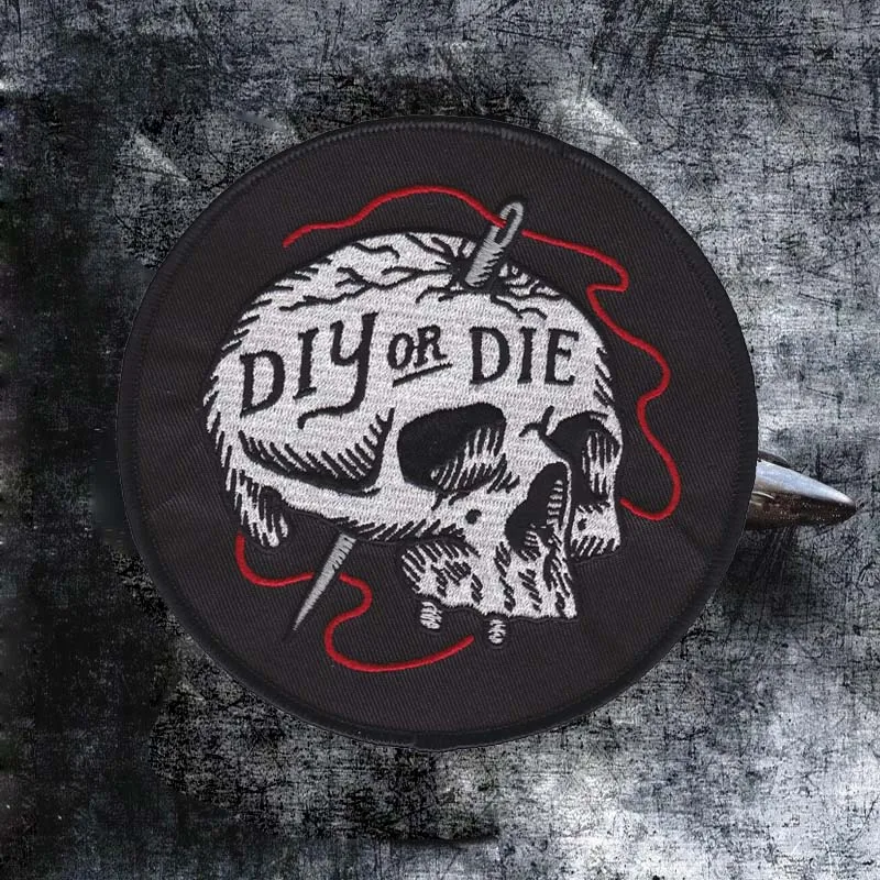 

Prajna DIY OR DIE Death Patch Gothic Punk Iron On Skull Applique Sewing Fabric Embroidered Patches For Clothes Rock Accessories