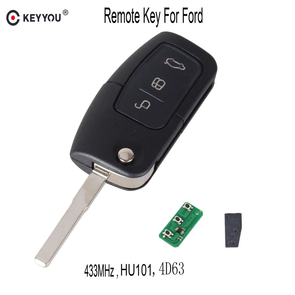 KEYYOU 433 МГц 4D63 чип 3 кнопки флип складной ключ дистанционного управления для Ford Focus