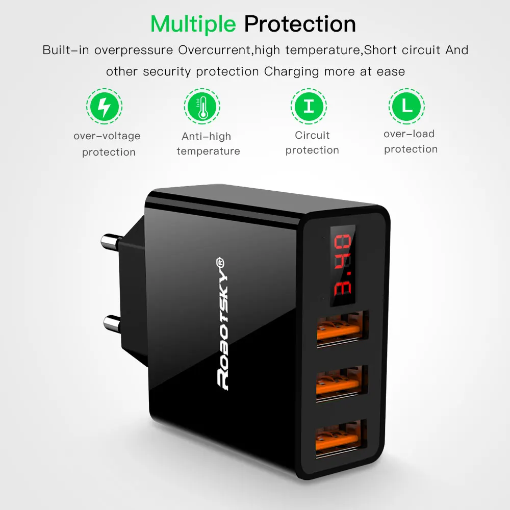 Обновление 3 порта Usb настенное зарядное устройство 3.4A светодиодный дисплей Универсальное зарядное устройство адаптер для мобильного телефона Iphone Xiaomi Ipad Us Eu Plug
