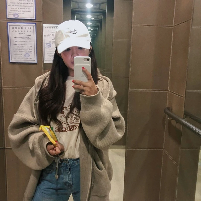 2019 Chic new fashion women's sweater Korean version of the hooded lace knit zipper solid color for women thick warm |