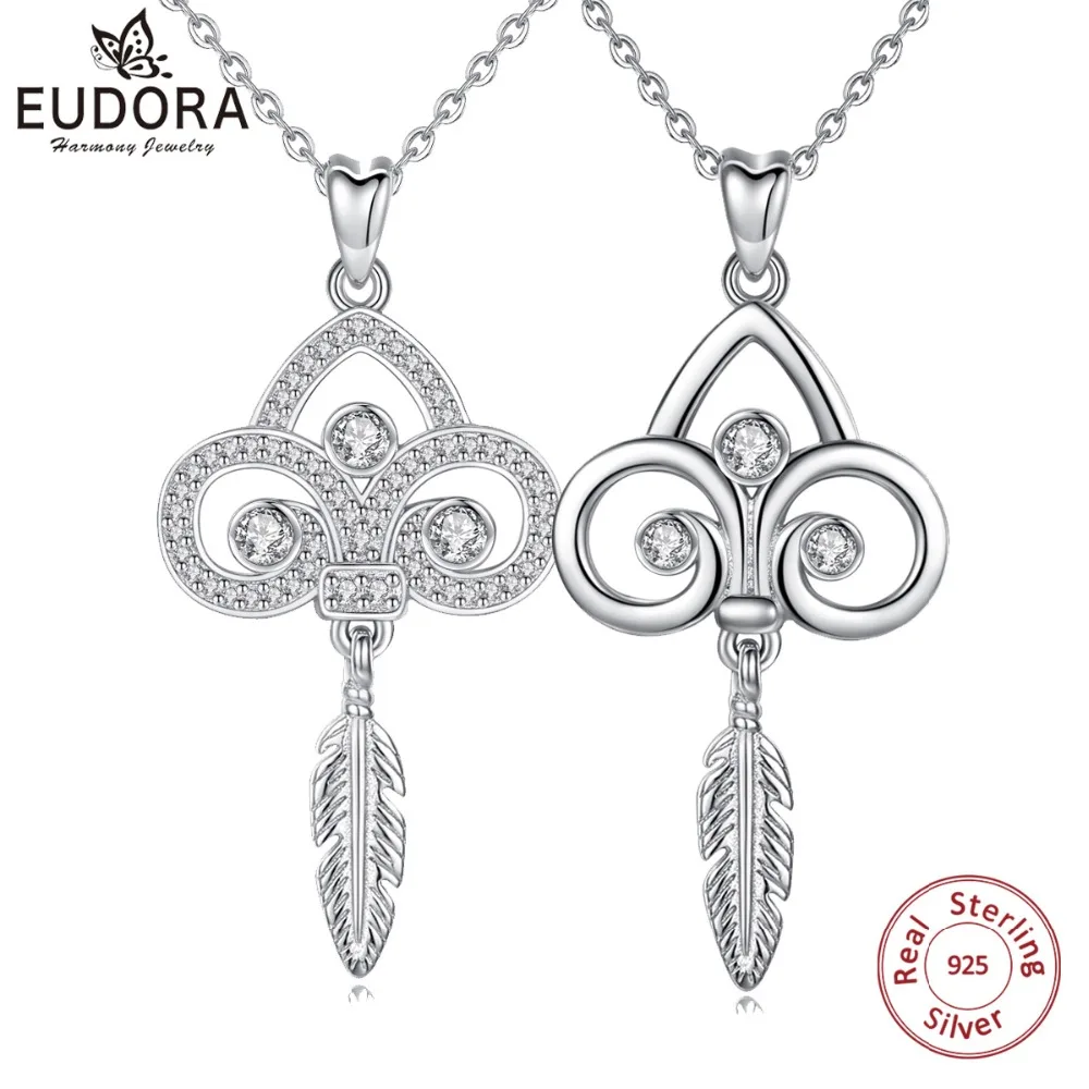 

Ожерелье с подвеской EUDORA, из серебра с кристаллами и пером, 925 пробы