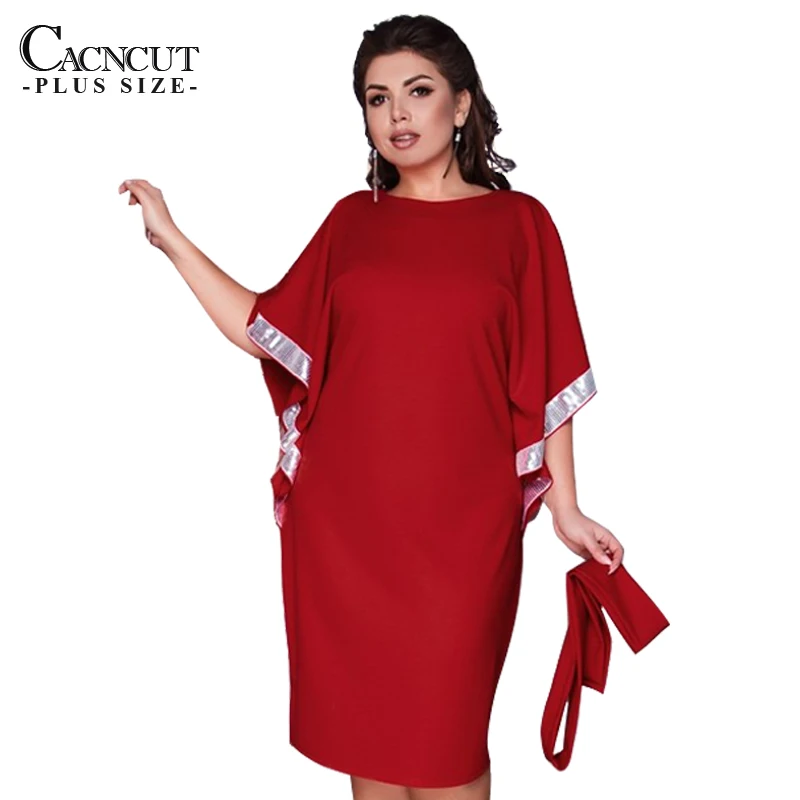 CACNCUT 5XL 6XL летнее платье размера плюс, к платью; Женские блестками Повседневное большие Размеры платье с рукавами «летучая мышь» элегантные свободные вечерние платья