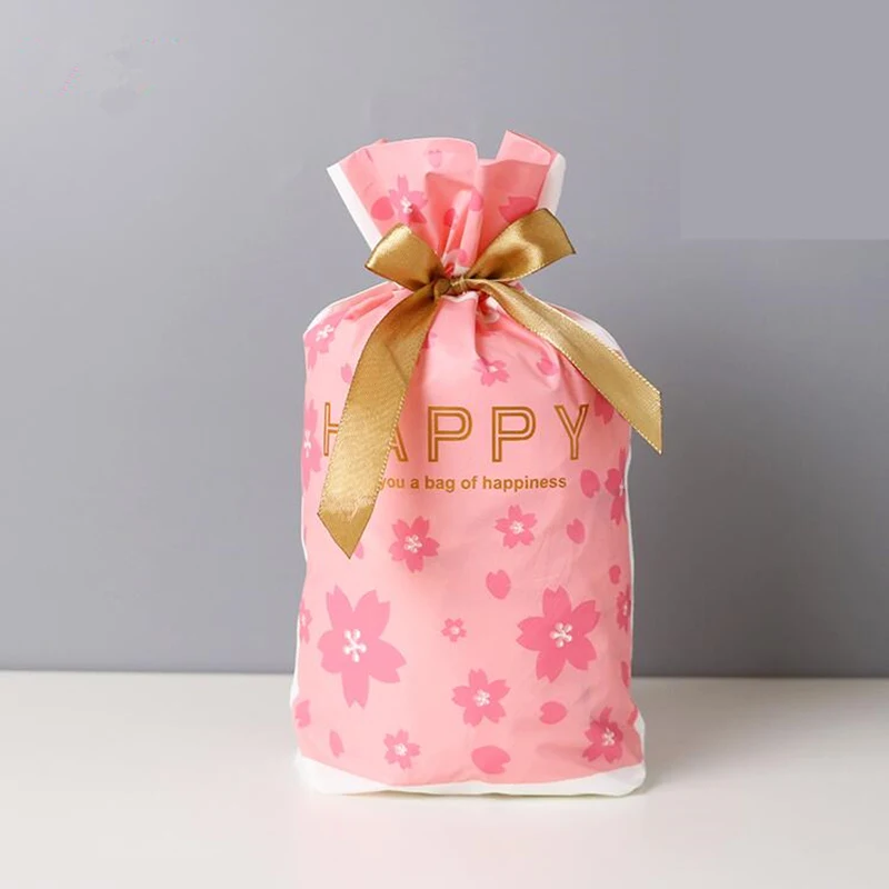 Happy Cherry LBSISI Life 10 шт. пластиковый мешок на шнурке с лентой для печенья, закусок, конфет, сумки для дня рождения, свадебного декора, подарочные пакеты - Цвет: Happy Cherry
