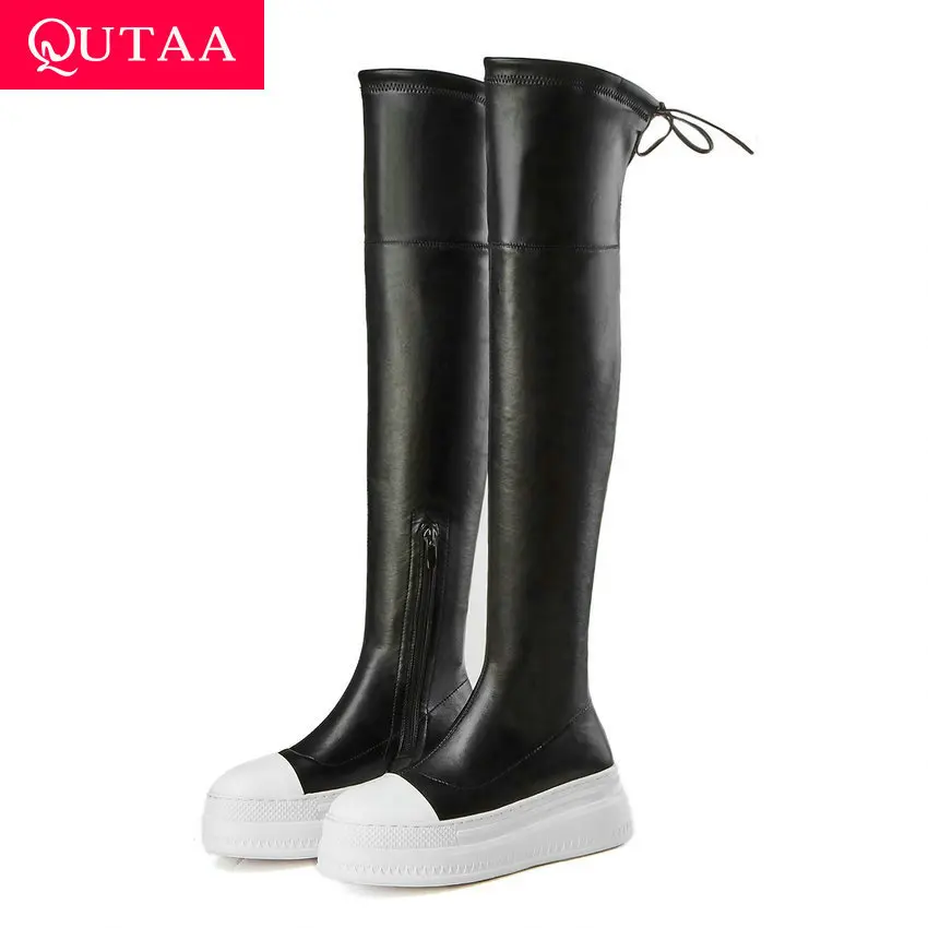 Женские зимние сапоги QUTAA высокие из искусственной кожи на платформе с