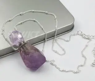 c WT-N1145 креативный парфюм форма бутылки желтые цитрины Smokey аметиста Роза Хрустальный каменный кулон серебряная цепочка Кварцевые ожерелье - Окраска металла: c