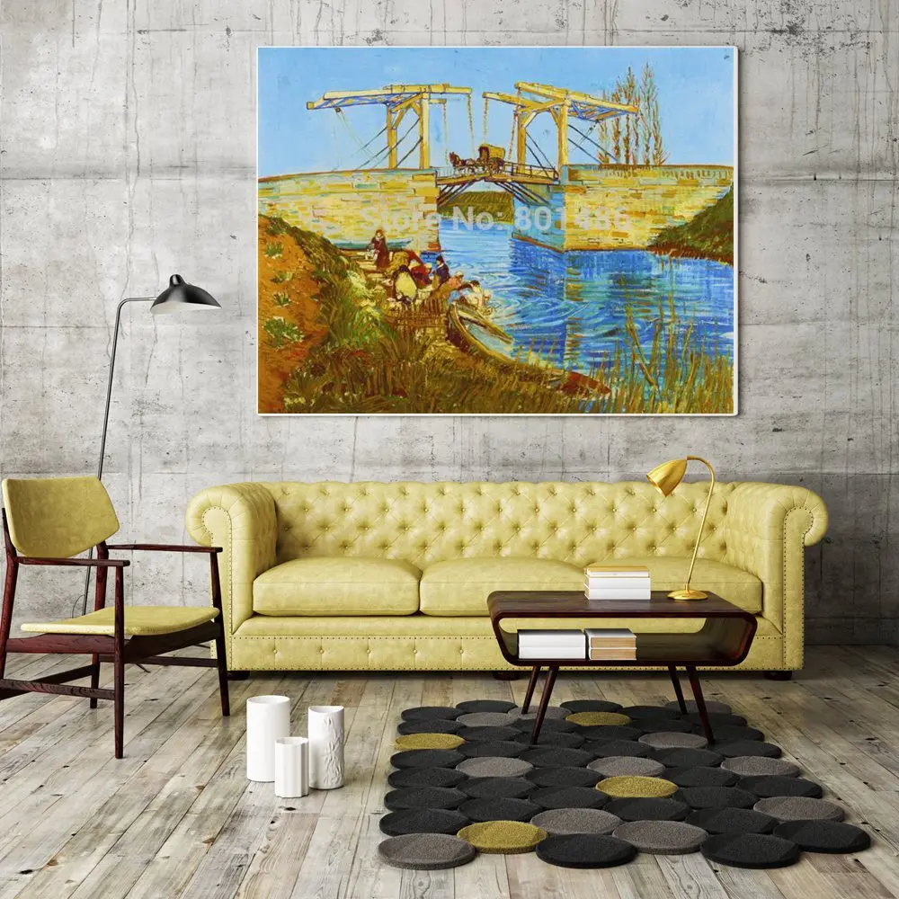 Van Gogh Pont De Langlois Landscape and Seascape Boat Wall Art Canvas Giclee Printed Vintage Home Decor Dining Room | Дом и сад