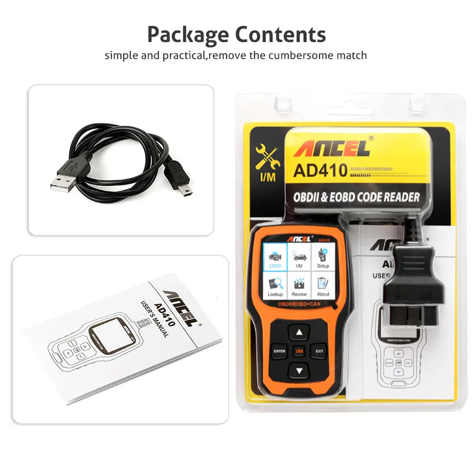 Ancel AD410 OBD2 сканер автомобильный диагностический инструмент ODB2 считыватель кодов стирание кодов ошибок несколько языков двигатель OBD 2 сканер