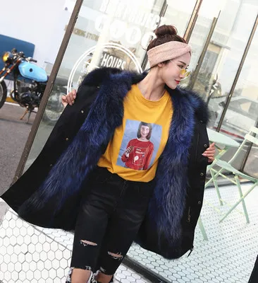 New Winter Jacket Women Coat Detachable 3 In 1 Outerwear Natural Real Raccoon Fur Collar Streetwear Parkas Casual Luxury - Цвет: 7
