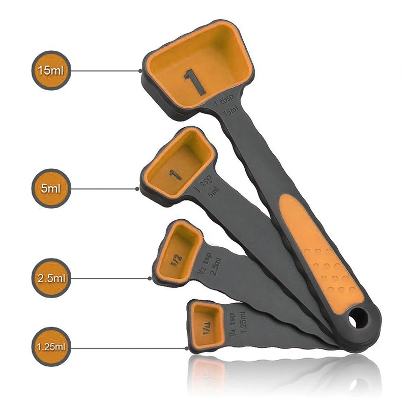 4pcs set orange 4/8 шт. силиконовая складная мерные ложки набор для выпекания хлебобулочных изделий муки мерные чашки Кофе Чай ложки для сахара дома Кухня Пособия по кулинарии инструменты - Цвет: 4pcs set orange