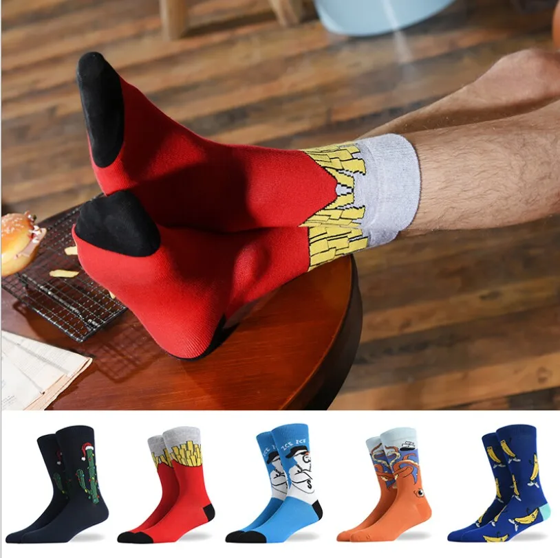 Мужские смешное искусство красочные продукты новые носки Мода Полный хлопок